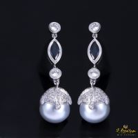Pendientes colgantes antiguos oro blanco perla australiana zafiro y diamantes