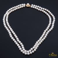 Collar 2 hilos perlas cultivadas broche oro amarillo con perla central