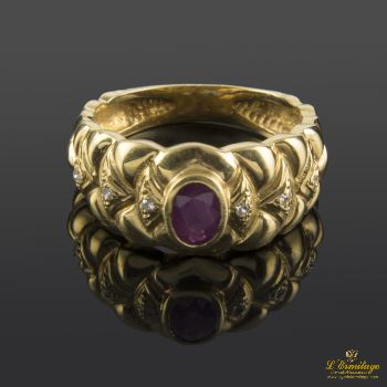 ANILLOS / SORTIJAS<BR>SORTIJA ANTIGUA ORO AMARILLO RUBÍ Y DI... · ref.: (NML)