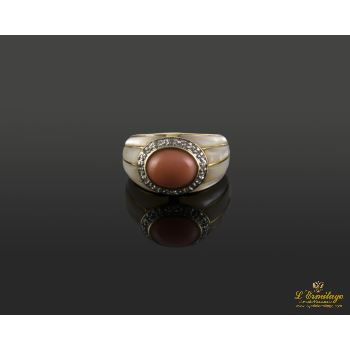 ANILLOS / SORTIJAS<BR>SORTIJA ANTIGUA ORO AMARILLO CORAL Y D... · ref.: (RXM)