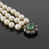 Pulsera antigua perlas esmeralda y diamantes talla antigua