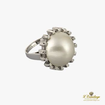 ANILLOS / SORTIJAS<BR>SORTIJA ORO BLANCO MEDIA PERLA Y DIAMA... · ref.: (AXM)