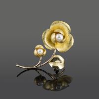 Broche-alfiler flor oro amarillo y perlas
