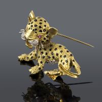 Broche-alfiler leopardo oro amarillo y esmalte