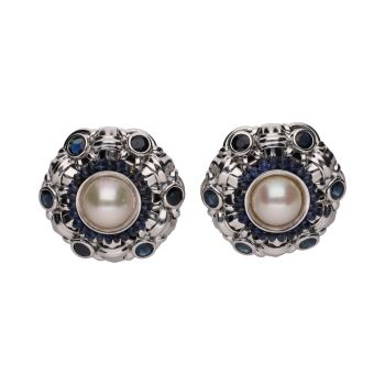 PENDIENTES<BR>PENDIENTES EN ORO BLANCO CON PERLAS Y ... · ref.: (SIM)