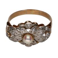 ANILLOS / SORTIJAS<BR>SORTIJA ANTIGUA EN ORO AMARILLO, PERLA...