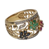 ANILLOS / SORTIJAS<BR>SORTIJA EN ORO AMARILLO CON ESMERALDAS...