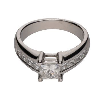 ANILLOS / SORTIJAS<BR>SORTIJA SOLITARIO EN ORO BLANCO CON BR... · ref.: (LAC)
