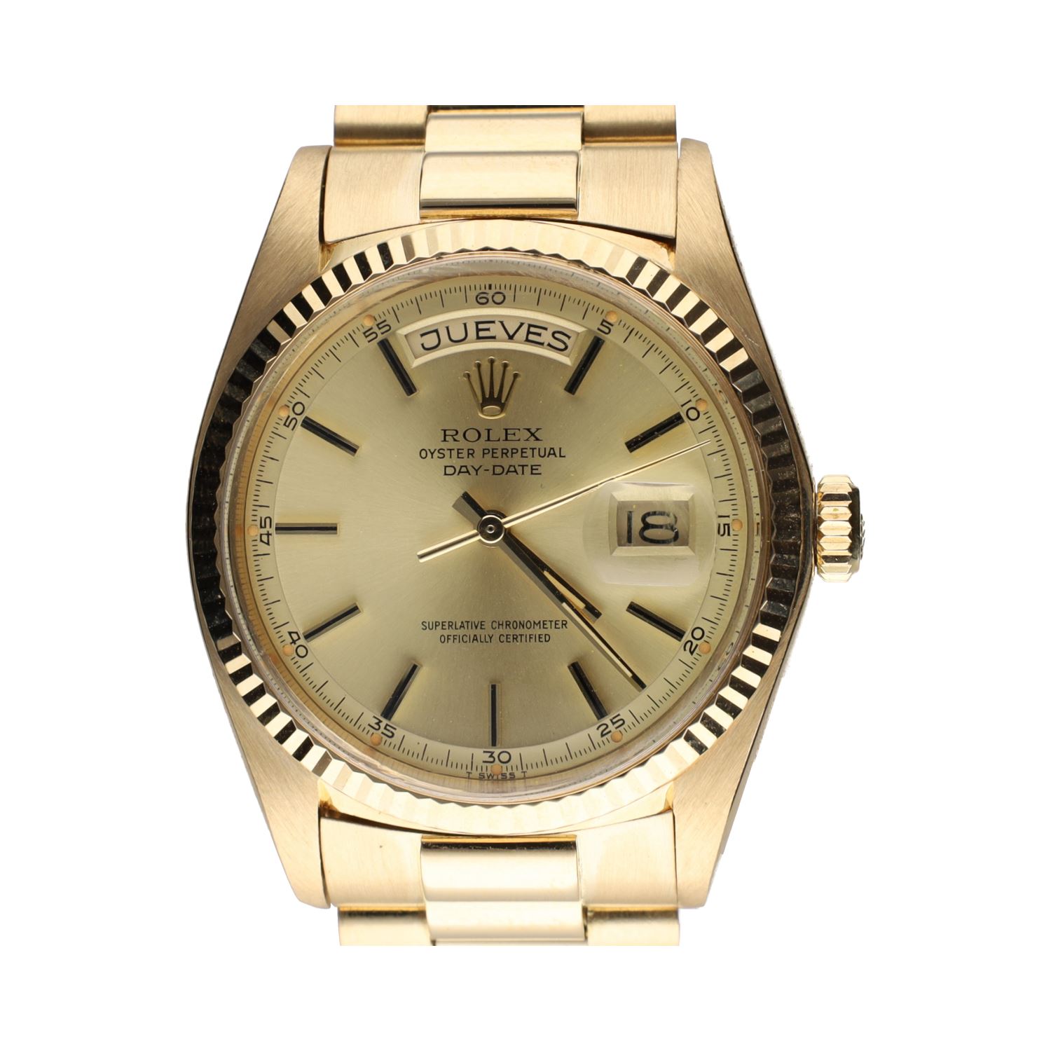 Day-date president oro amarillo plexi 36mm.  