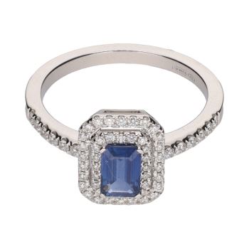 ANILLOS / SORTIJAS<BR>SORTIJA EN ORO BLANCO CON ZAFIRO Y BRI... · ref.: PRESENTA CERTIFICADO...