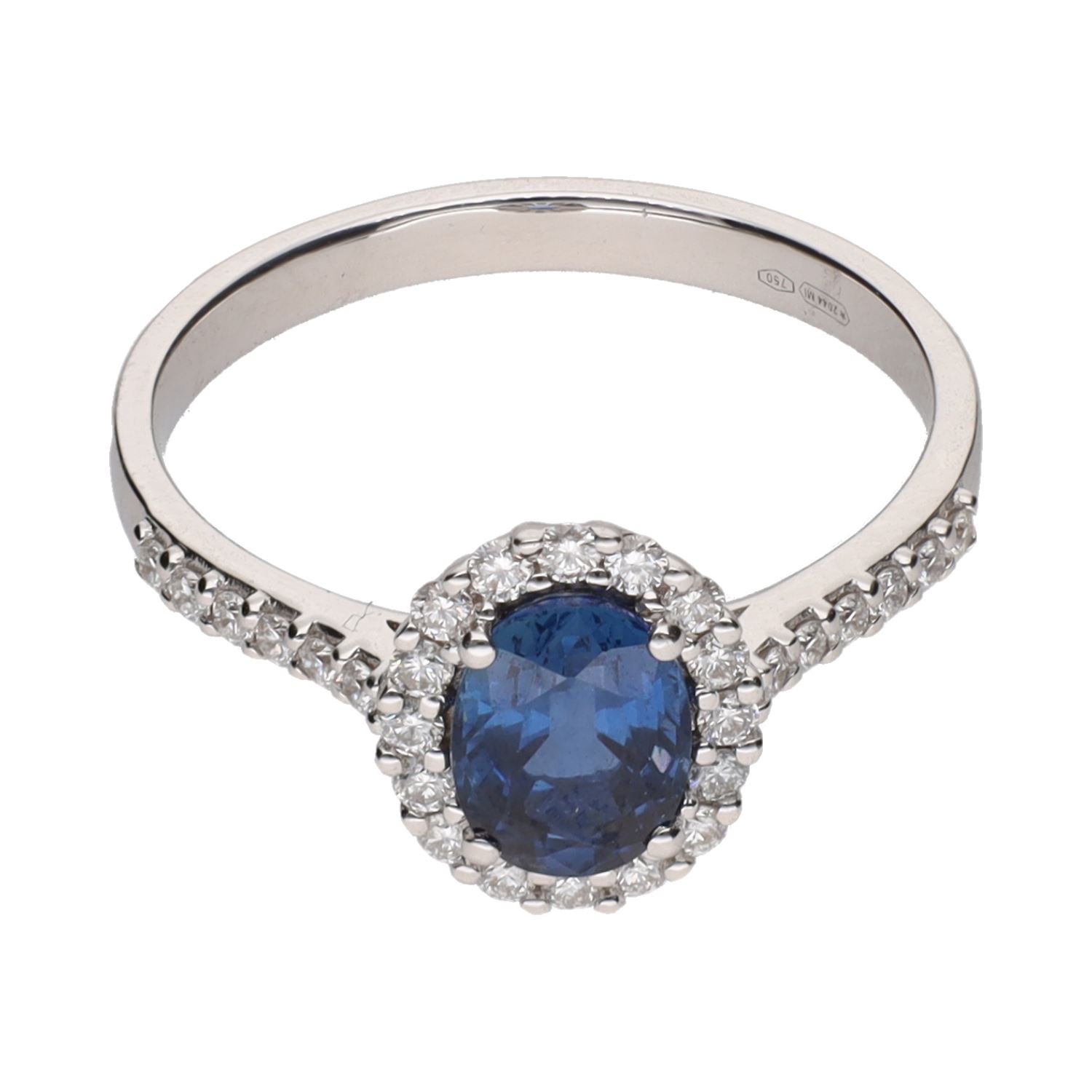 Sortija en oro blanco con zafiro y brillantes. Talla 14.