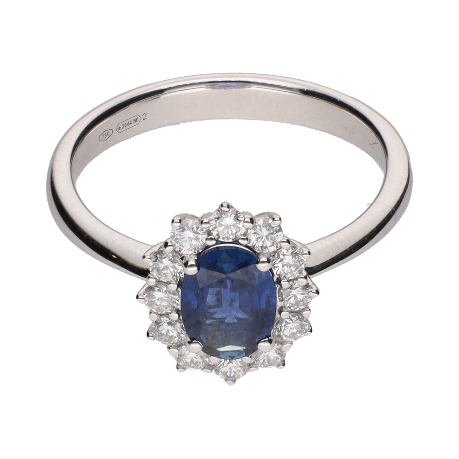 Sortija en oro blanco con zafiro y brillantes. Talla 14.