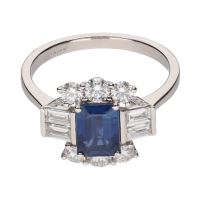 ANILLOS / SORTIJAS<BR>SORTIJA EN ORO BLANCO CON ZAFIRO Y BRI...