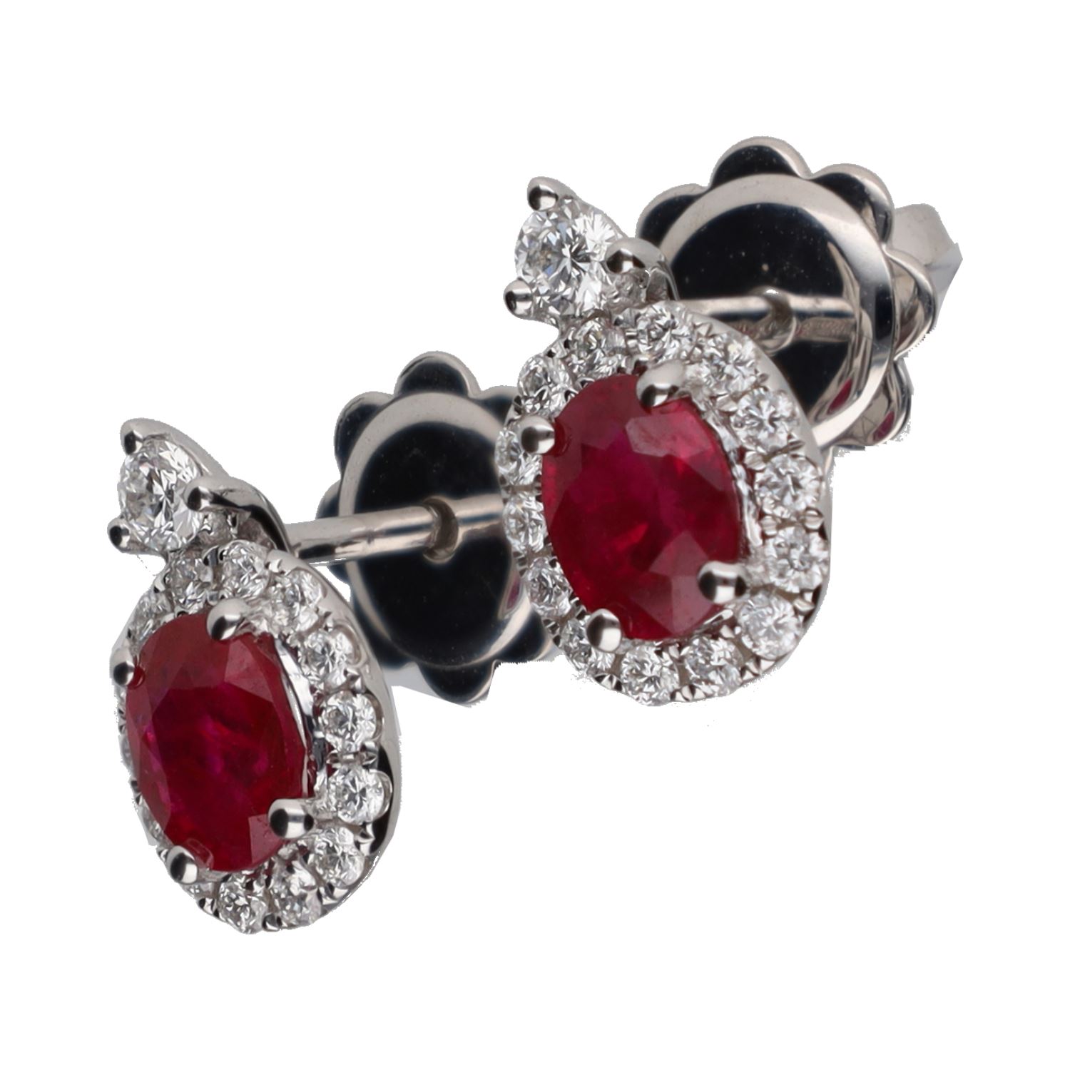 Pendientes en oro blanco con rubíes y brillantes.