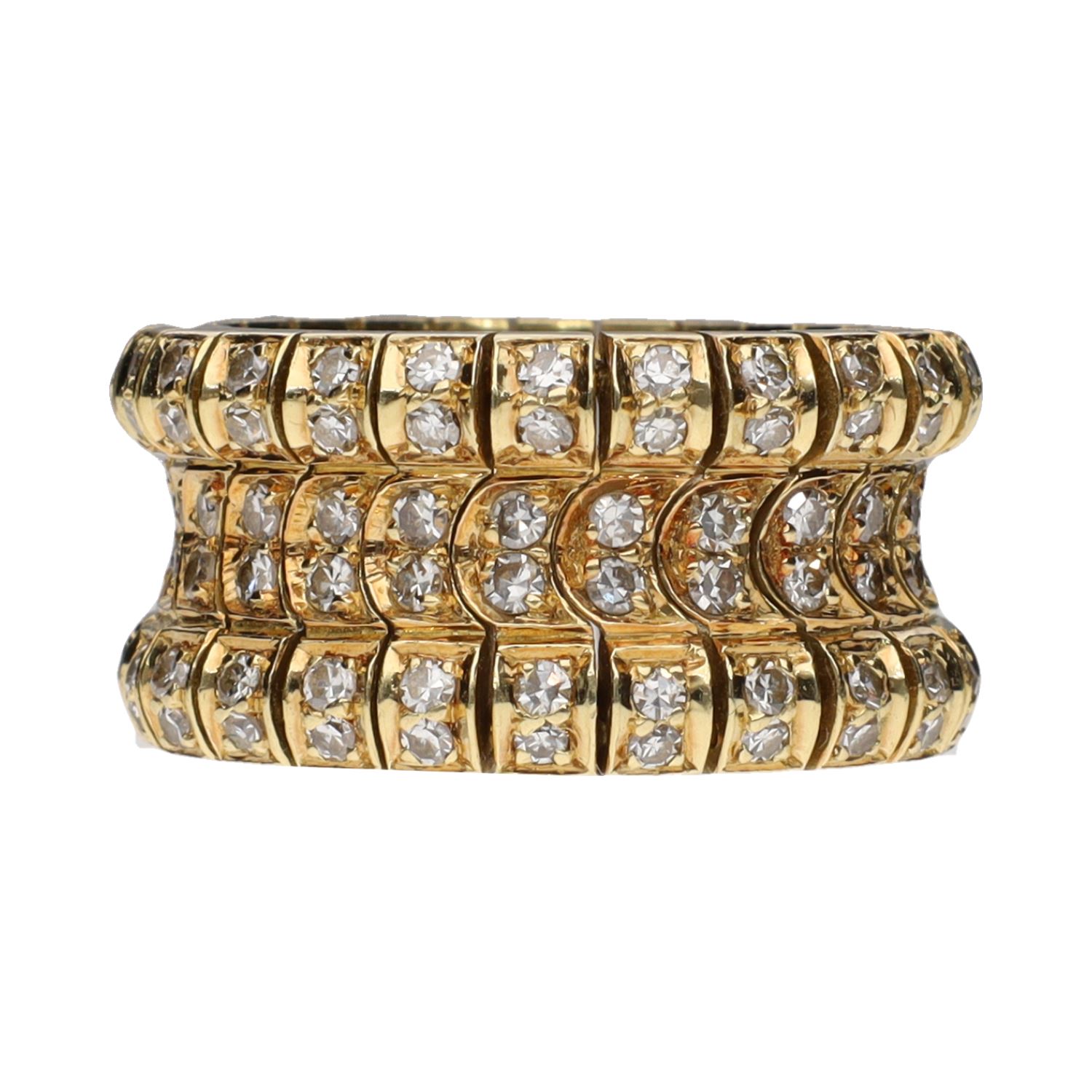 Sortija articulada en oro amarillo con brillantes. Talla 19.