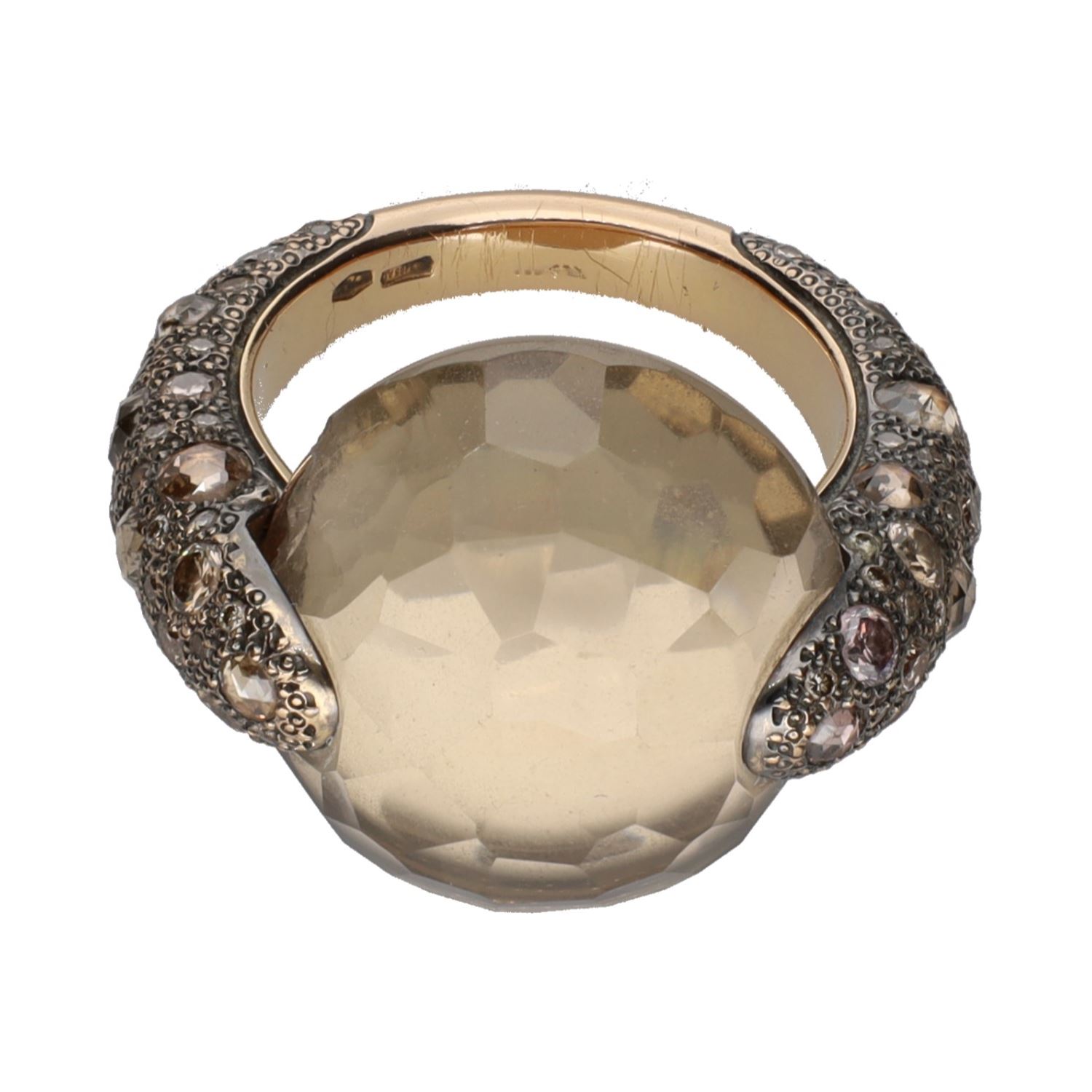 Sortija pomellato en oro amarillo con cuarzo. Talla 13.