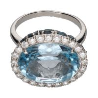 ANILLOS / SORTIJAS<BR>SORTIJA EN ORO BLANCO CON TOPACIOS Y B...