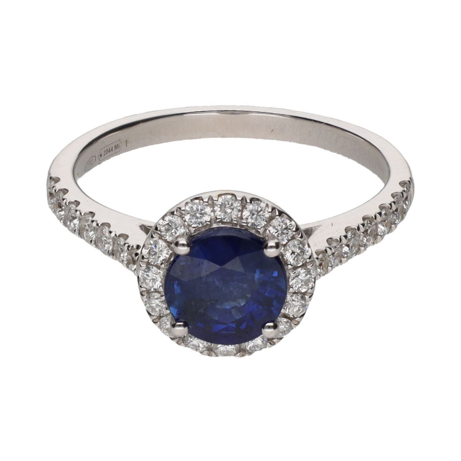 Sortija en oro blanco con zafiro y brillantes. Talla 14.