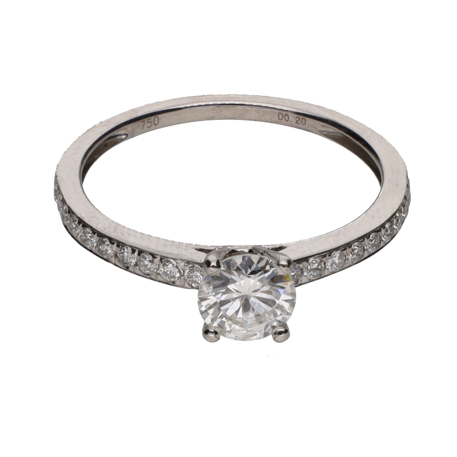 Sortija solitario en oro blanco con brillantes. Talla 13.