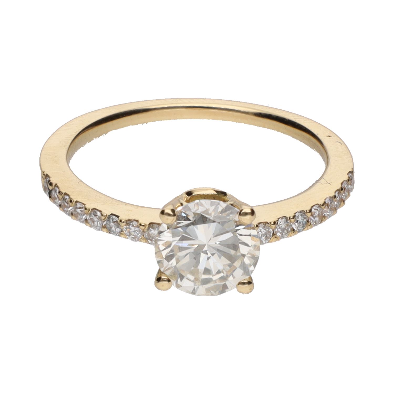 Solitario en oro amarillo con brillante central 1,00ct . Talla 13.