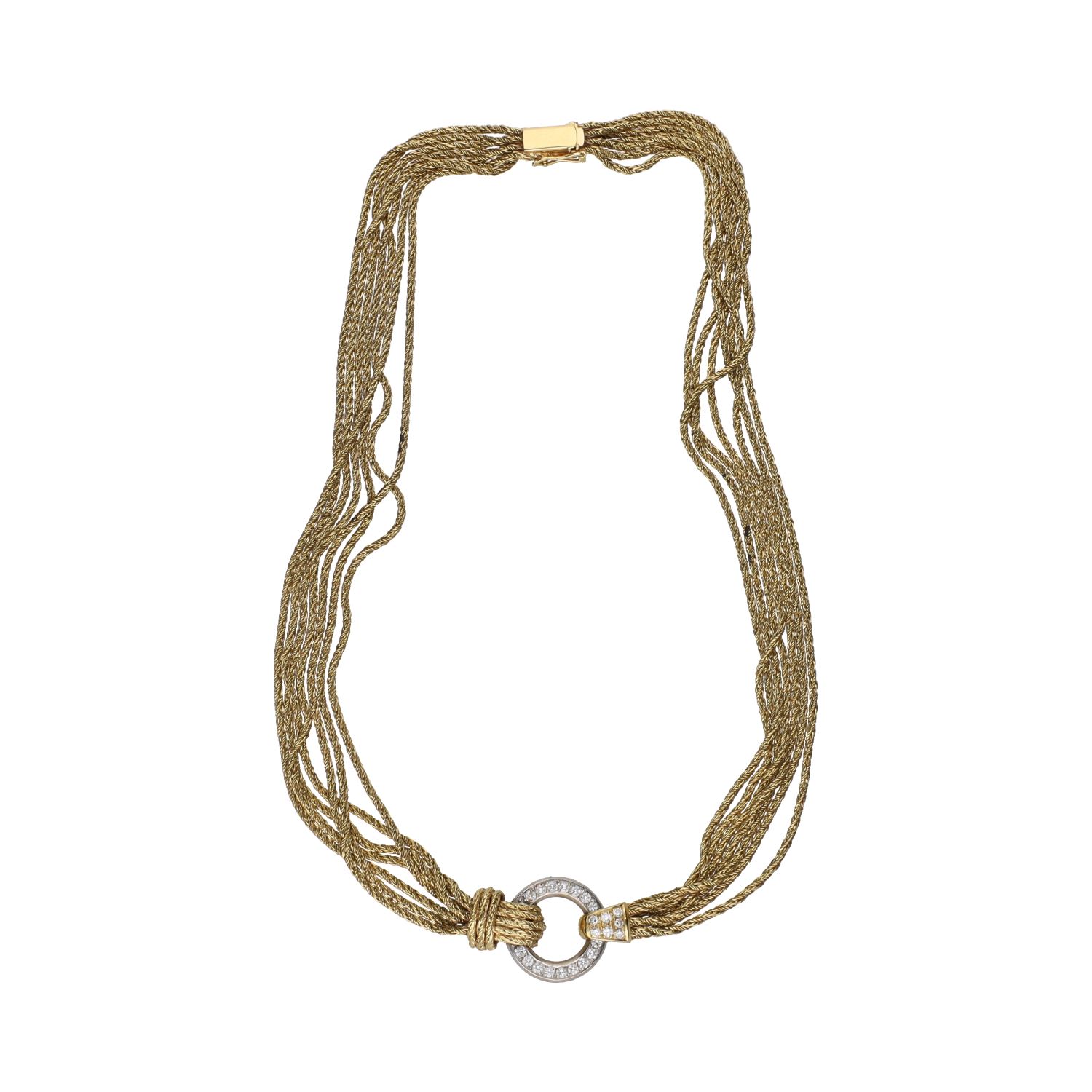 Collar de hilos realizado en oro amarillo y oro blanco con brillantes.