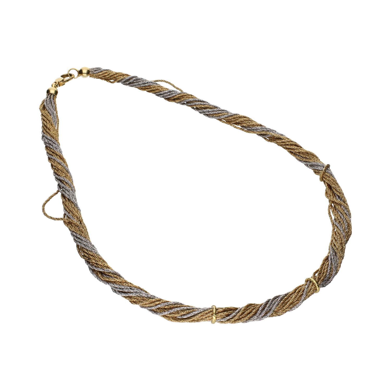 Collar de hilos en oro amarillo y oro blanco.