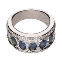 ANILLOS / SORTIJAS<BR>SORTIJA ANCHA EN ORO BLANCO CON ZAFIRO...