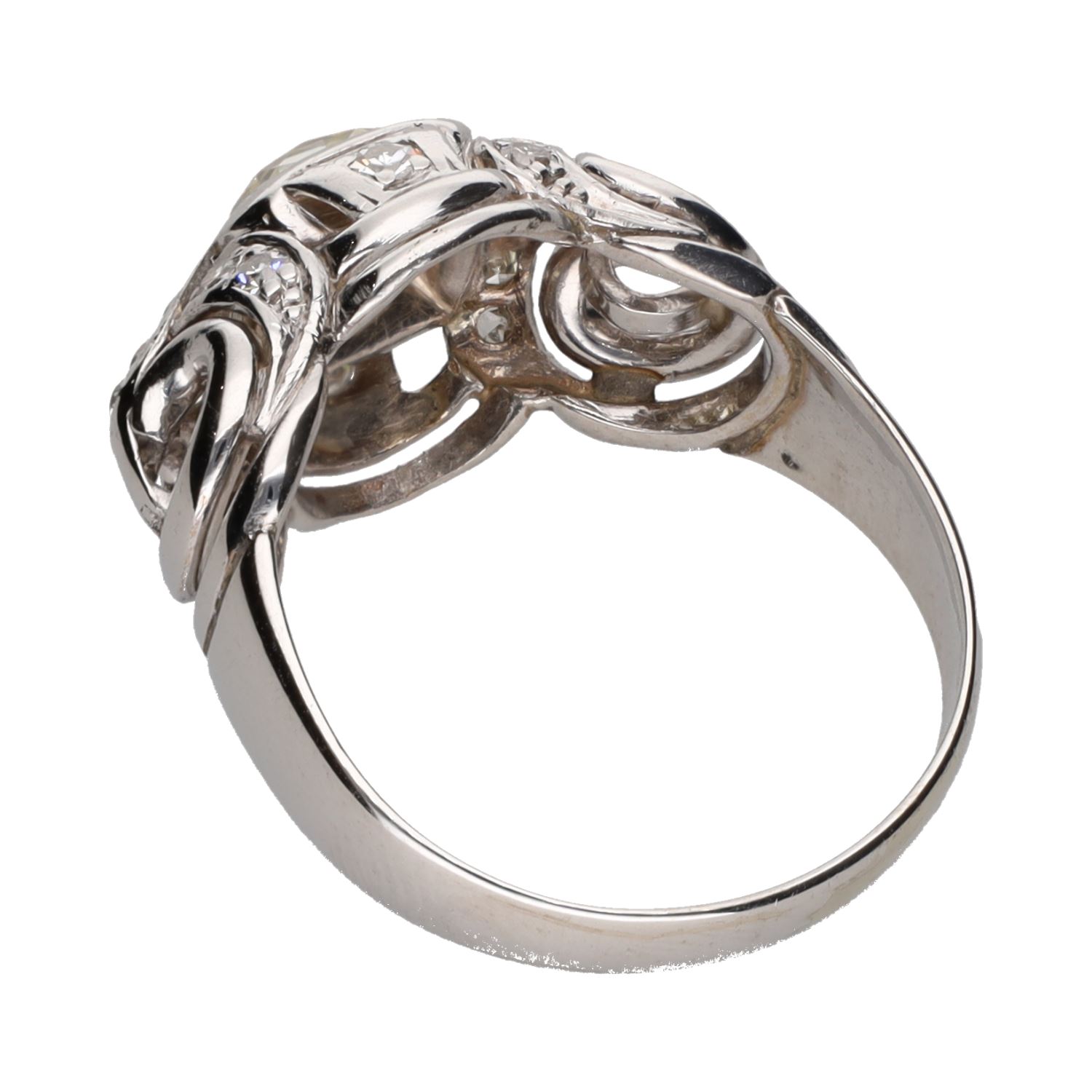 Sortija en oro blanco 14k y diamantes. Talla 16.