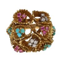 ANILLOS / SORTIJAS<BR>SORTIJA EN ORO AMARILLO CON TURQUESAS,...