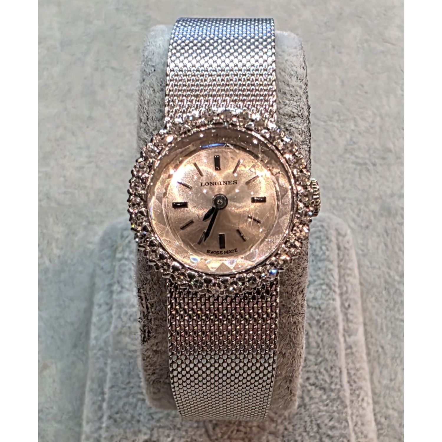 Vintage señora oro brillantes blanco cuerda manual 20mm.  