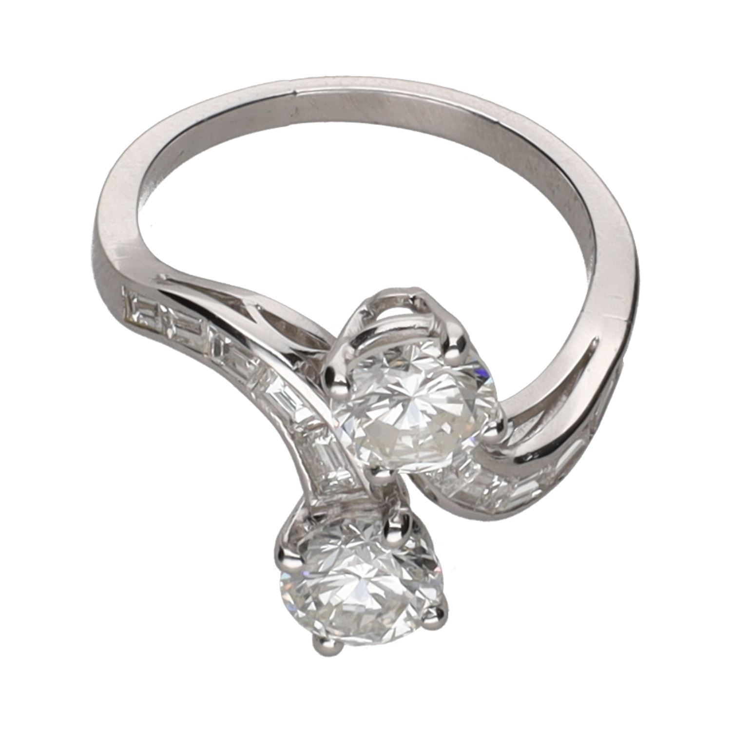 Sortija tu y yo en oro blanco con brillantes. Talla 17.