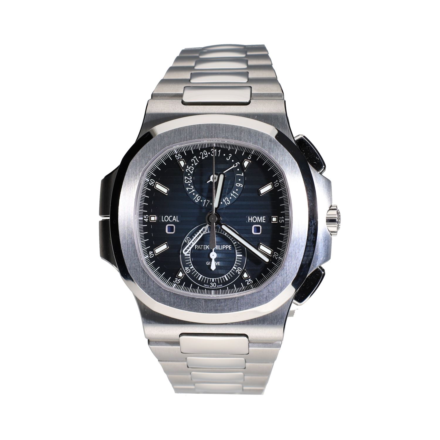Nautilus travel time chronograph acero esfera azul.  