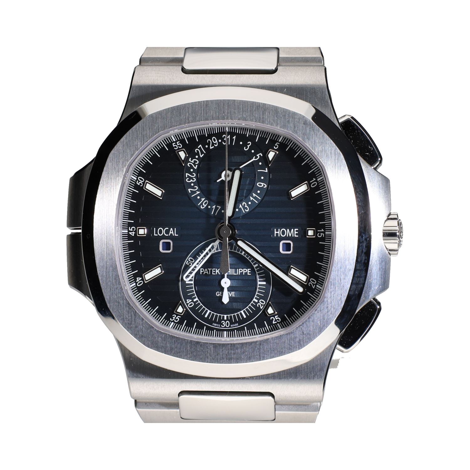 Nautilus travel time chronograph acero esfera azul.  