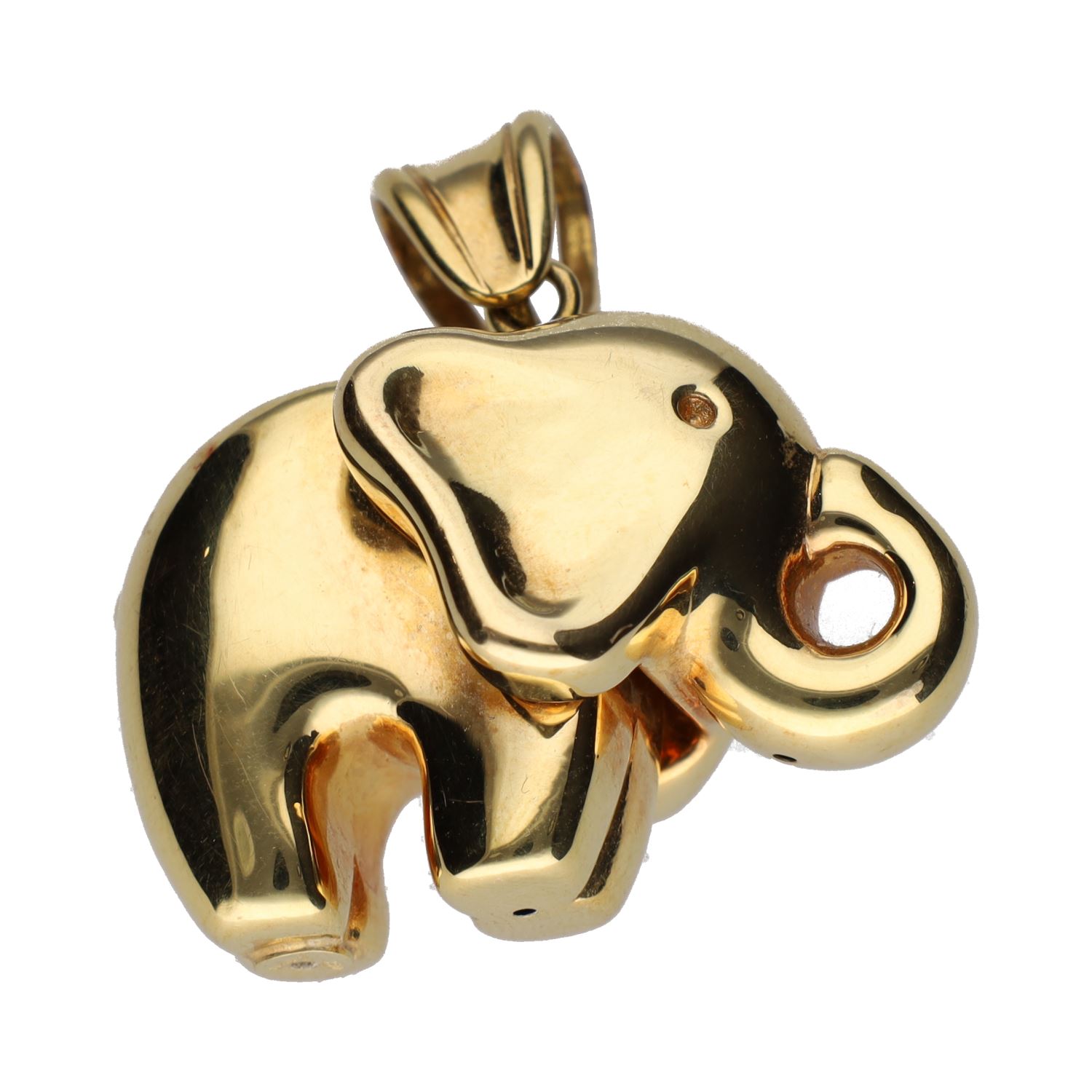 Colgante con forma de elefante en oro amarillo.