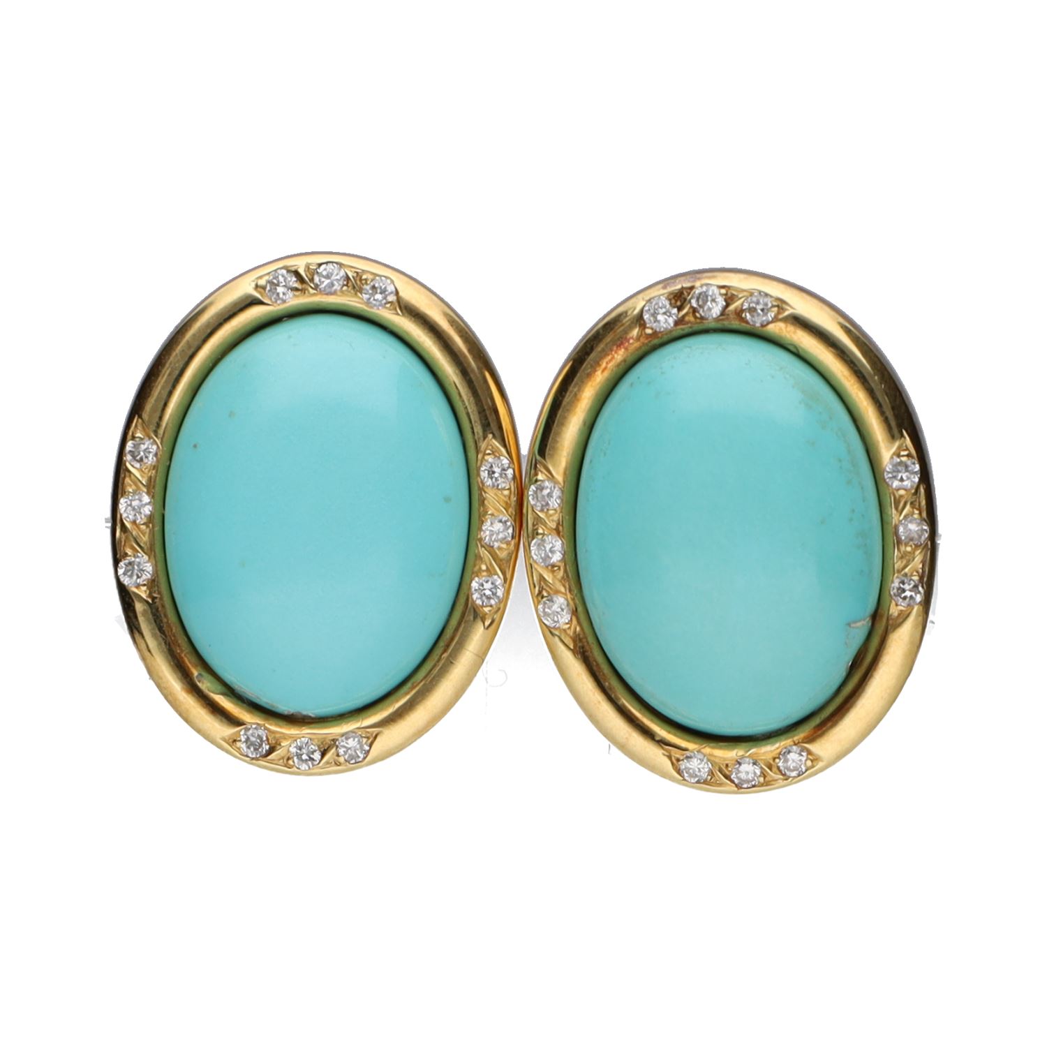 Pendientes en oro amarillo con turquesas y brillantes.