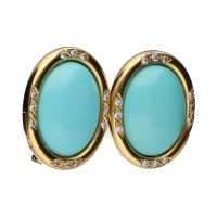 Pendientes en oro amarillo con turquesas y brillantes.