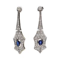 PENDIENTES<BR>PENDIENTES LARGOS EN ORO BLANCO CON ZA...