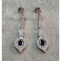 PENDIENTES<BR>PENDIENTES LARGOS EN ORO BLANCO CON ZA...