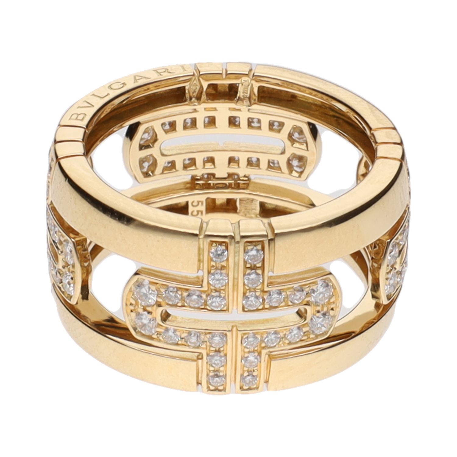 Sortija parentesis de bulgari en oro amarillo con brillantes. Talla 55.