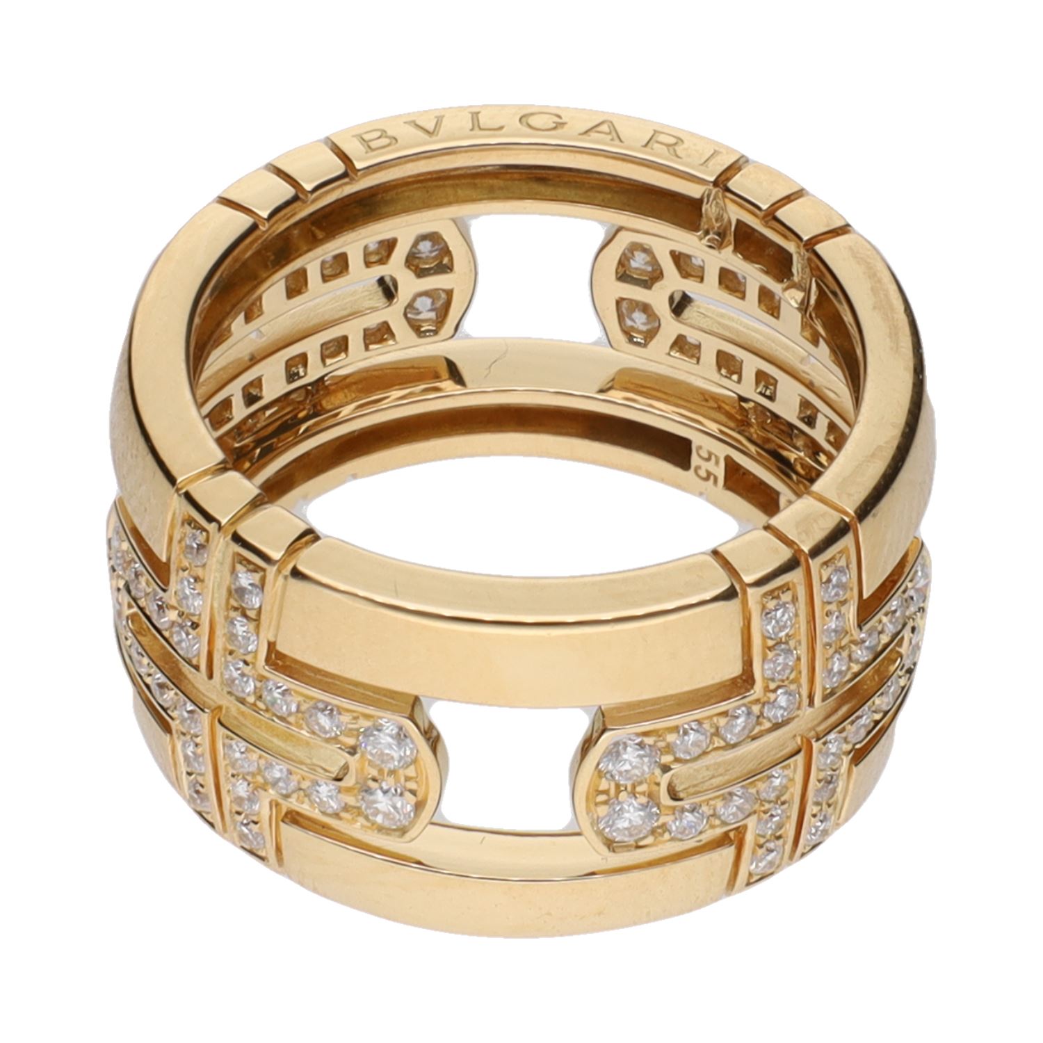 Sortija parentesis de bulgari en oro amarillo con brillantes. Talla 55.