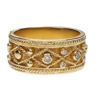 ANILLOS / SORTIJAS<BR>SORTIJA ANCHA EN ORO AMARILLO CON BRIL...
