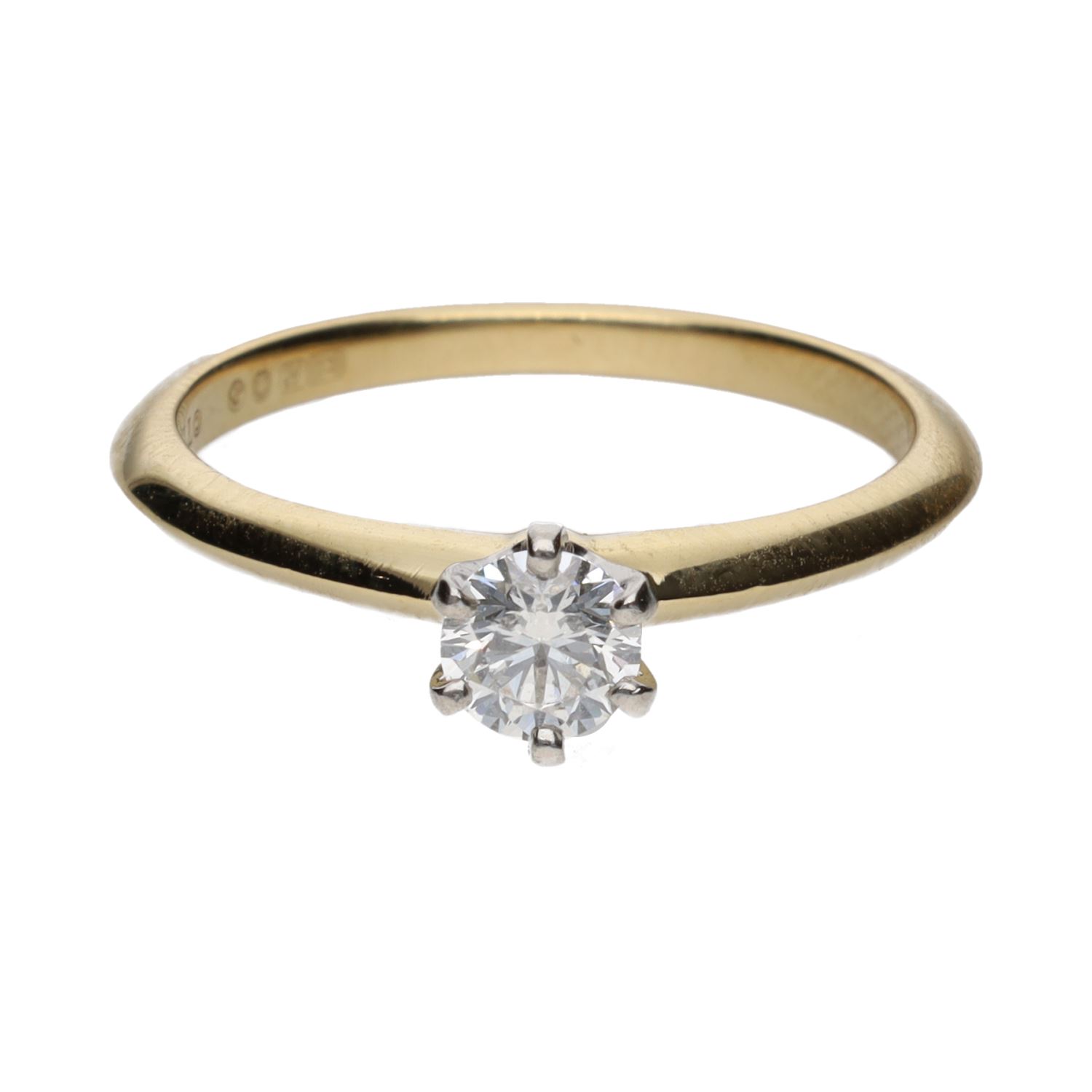 Solitario tiffany & co en oro amarillo con un brillante de 0,32ct. Talla 12.